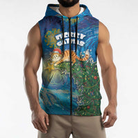 Merry Catmas Sleeveless Zip Hoodie Cat Hanging On Xmas Tree - Wonder Print Shop
