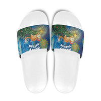 Merry Catmas Slide Sandals Cat Hanging On Xmas Tree - Wonder Print Shop