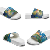 Merry Catmas Slide Sandals Cat Hanging On Xmas Tree - Wonder Print Shop