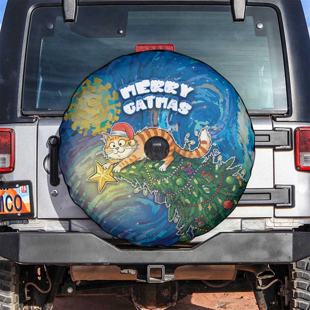 Merry Catmas Spare Tire Cover Cat Hanging On Xmas Tree - Wonder Print Shop