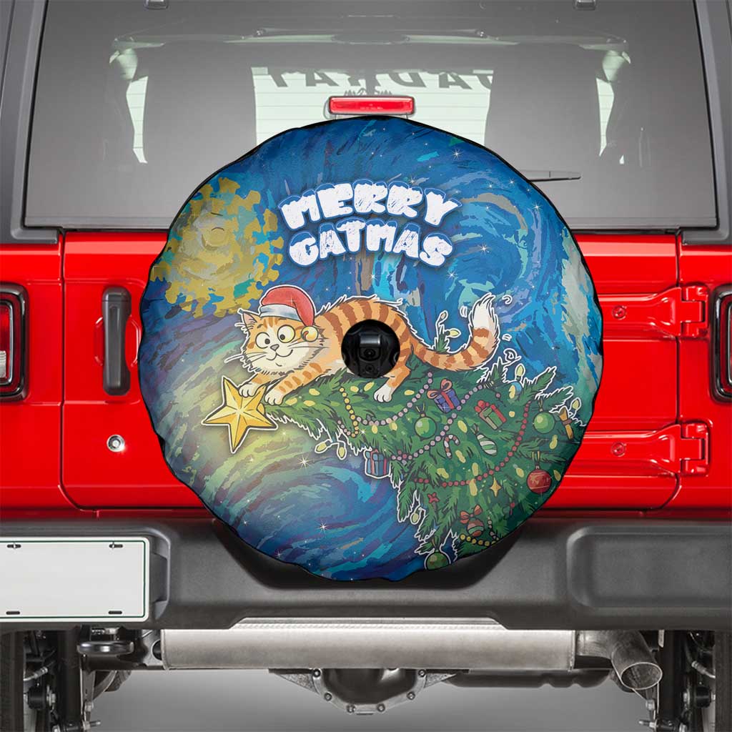 Merry Catmas Spare Tire Cover Cat Hanging On Xmas Tree - Wonder Print Shop