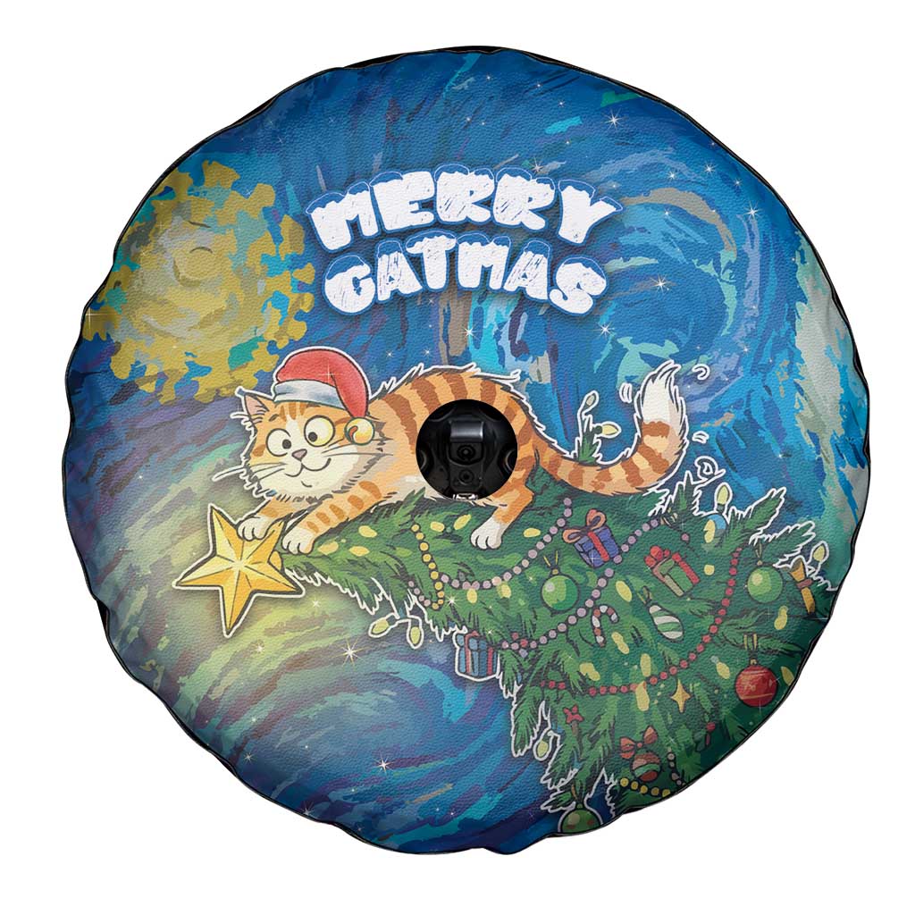 Merry Catmas Spare Tire Cover Cat Hanging On Xmas Tree - Wonder Print Shop