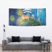 Merry Catmas Tapestry Cat Hanging On Xmas Tree - Wonder Print Shop