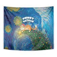 Merry Catmas Tapestry Cat Hanging On Xmas Tree - Wonder Print Shop