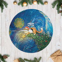 Merry Catmas Tree Skirt Cat Hanging On Xmas Tree - Wonder Print Shop