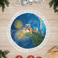 Merry Catmas Tree Skirt Cat Hanging On Xmas Tree - Wonder Print Shop