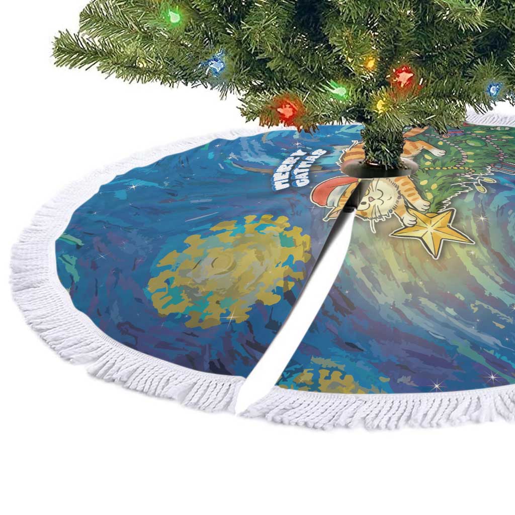 Merry Catmas Tree Skirt Cat Hanging On Xmas Tree - Wonder Print Shop