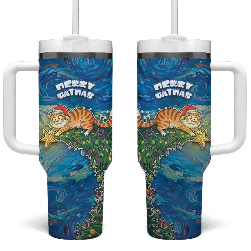 Merry Catmas Tumbler With Handle Cat Hanging On Xmas Tree - Wonder Print Shop