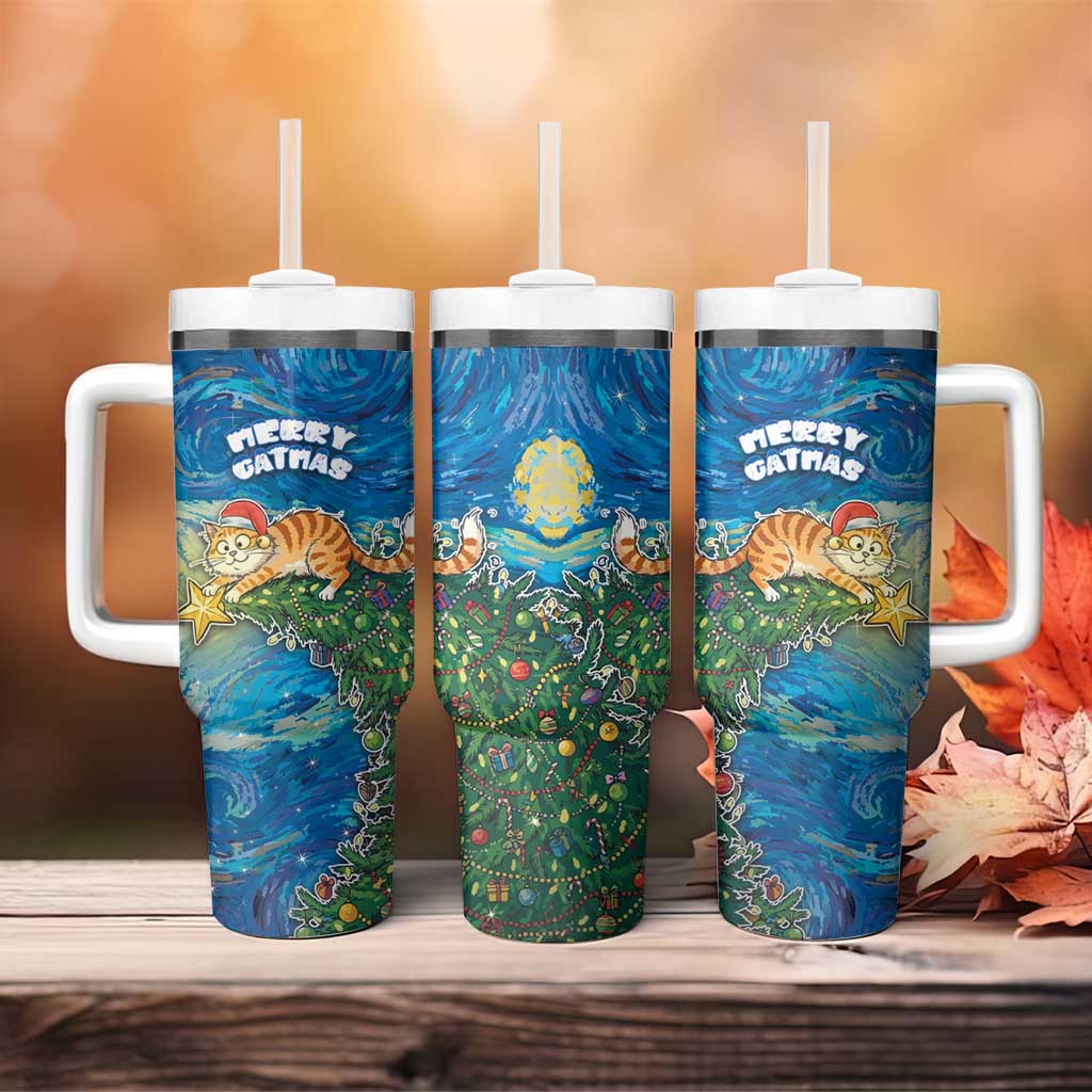 Merry Catmas Tumbler With Handle Cat Hanging On Xmas Tree - Wonder Print Shop