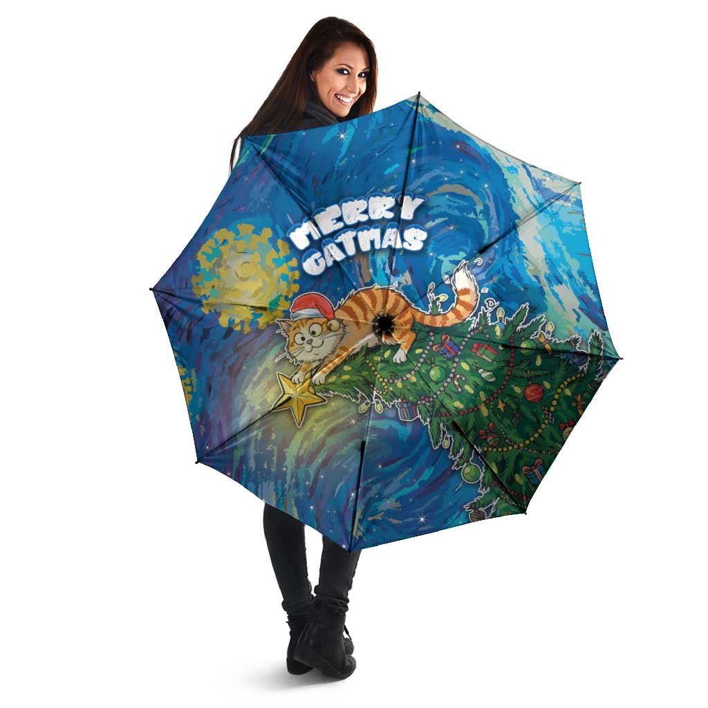 Merry Catmas Umbrella Cat Hanging On Xmas Tree - Wonder Print Shop