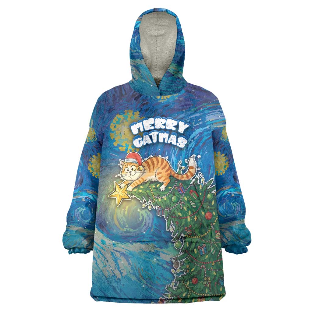 Merry Catmas Wearable Blanket Hoodie Cat Hanging On Xmas Tree - Wonder Print Shop