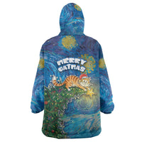 Merry Catmas Wearable Blanket Hoodie Cat Hanging On Xmas Tree - Wonder Print Shop