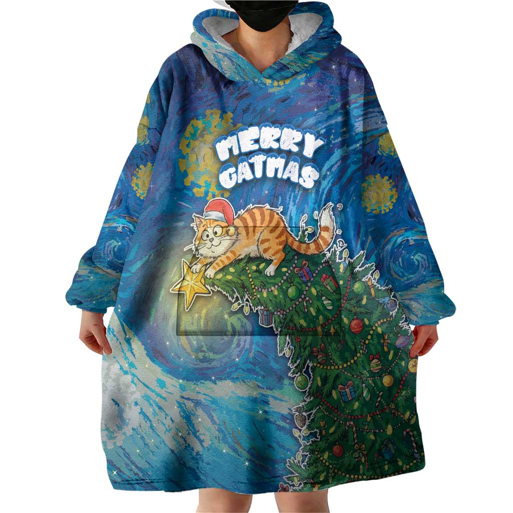 Merry Catmas Wearable Blanket Hoodie Cat Hanging On Xmas Tree - Wonder Print Shop