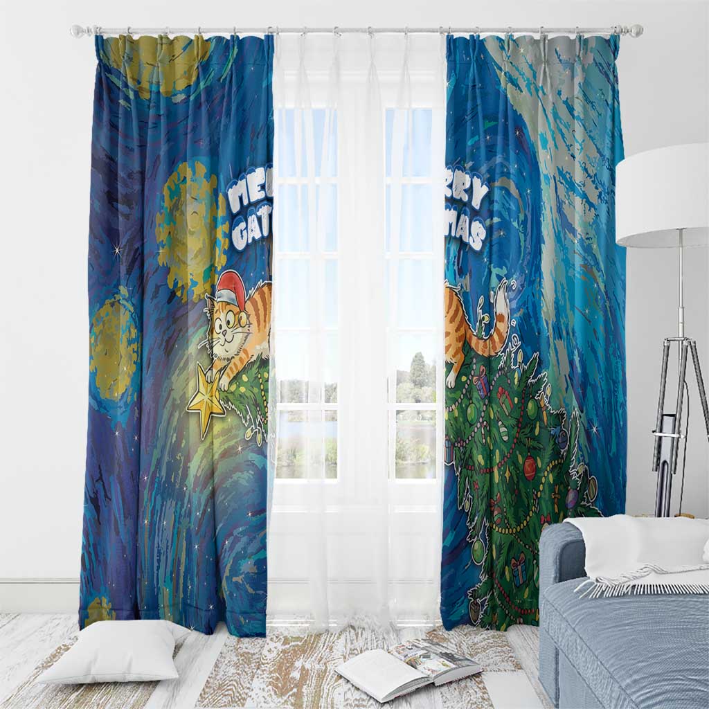 Merry Catmas Window Curtain Cat Hanging On Xmas Tree - Wonder Print Shop