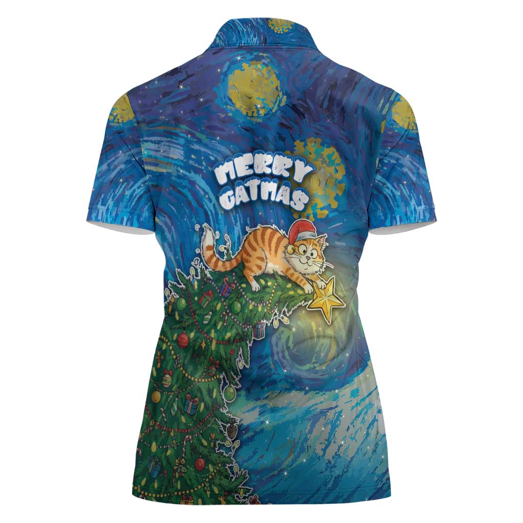 Merry Catmas Women Polo Shirt Cat Hanging On Xmas Tree - Wonder Print Shop