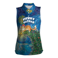 Merry Catmas Women Sleeveless Polo Shirt Cat Hanging On Xmas Tree - Wonder Print Shop