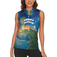 Merry Catmas Women Sleeveless Polo Shirt Cat Hanging On Xmas Tree - Wonder Print Shop