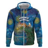 Merry Catmas Zip Hoodie Cat Hanging On Xmas Tree - Wonder Print Shop
