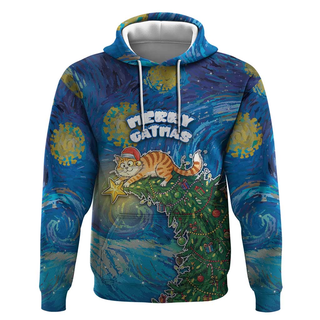 Merry Catmas Zip Hoodie Cat Hanging On Xmas Tree - Wonder Print Shop