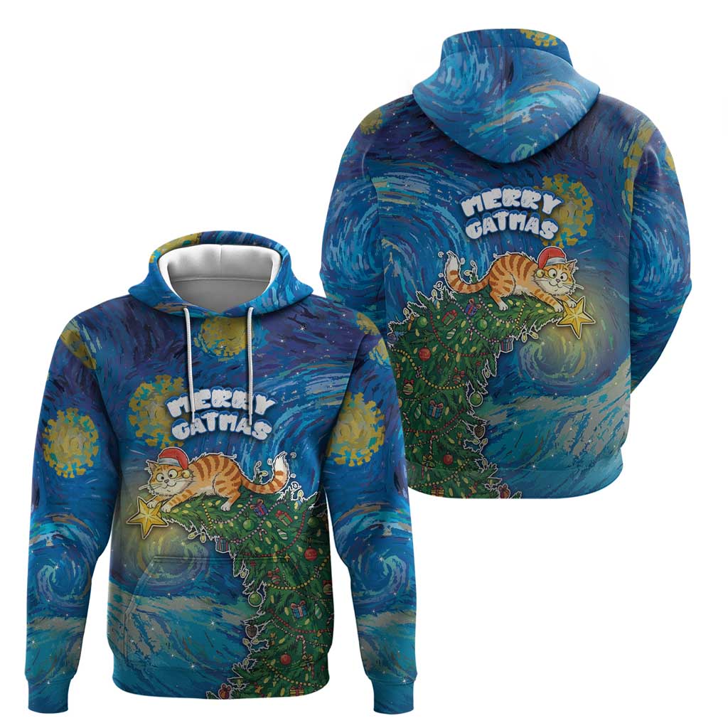 Merry Catmas Zip Hoodie Cat Hanging On Xmas Tree - Wonder Print Shop