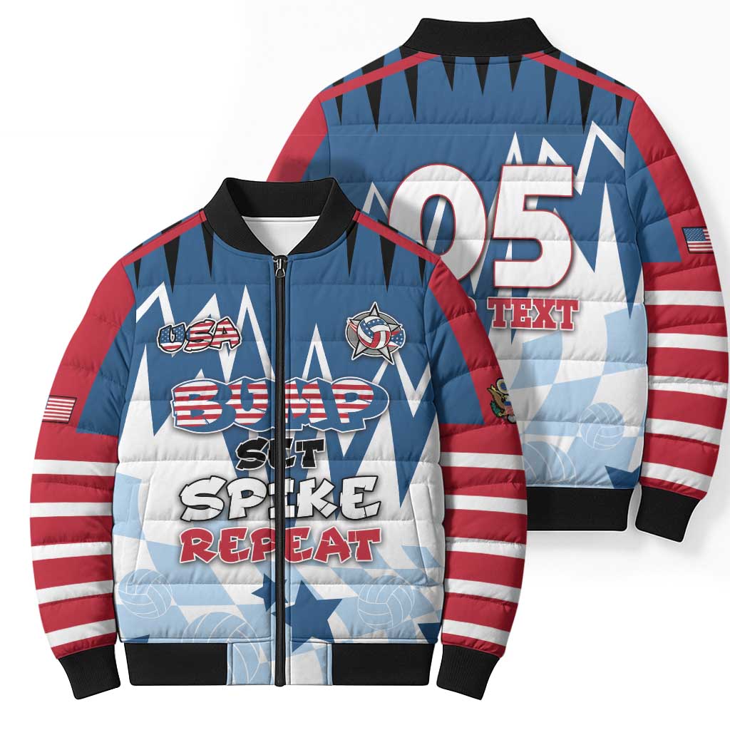 Custom USA Volleyball Bomber Puffer Jacket Bump Set Spike Repeat
