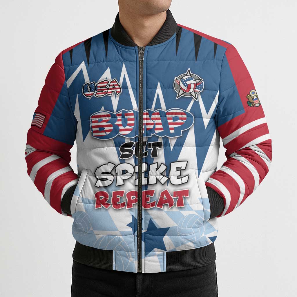 Custom USA Volleyball Bomber Puffer Jacket Bump Set Spike Repeat