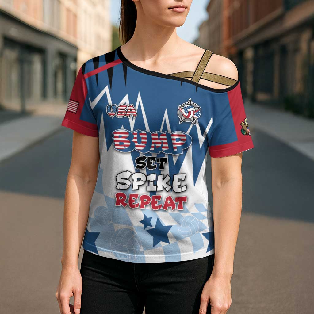 Custom USA Volleyball Cross Shoulder Shirt Bump Set Spike Repeat