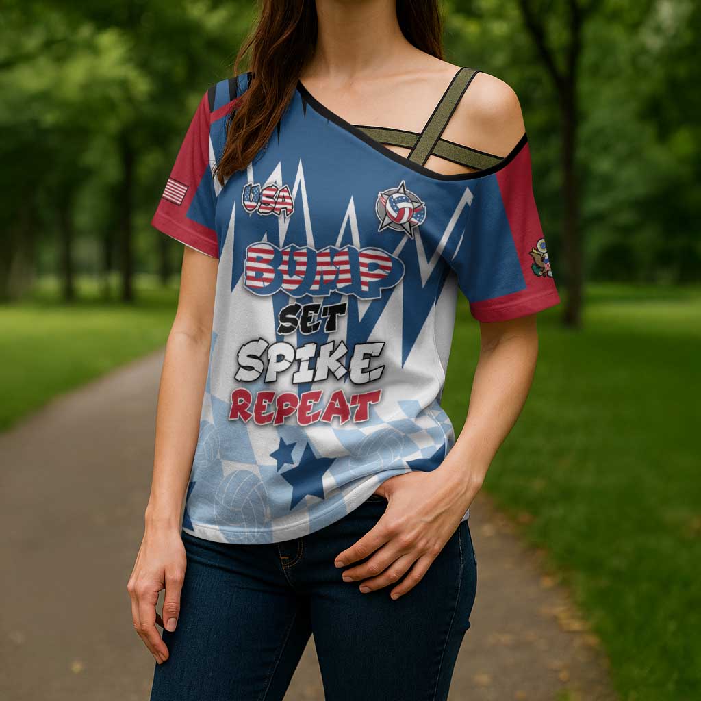 Custom USA Volleyball Cross Shoulder Shirt Bump Set Spike Repeat