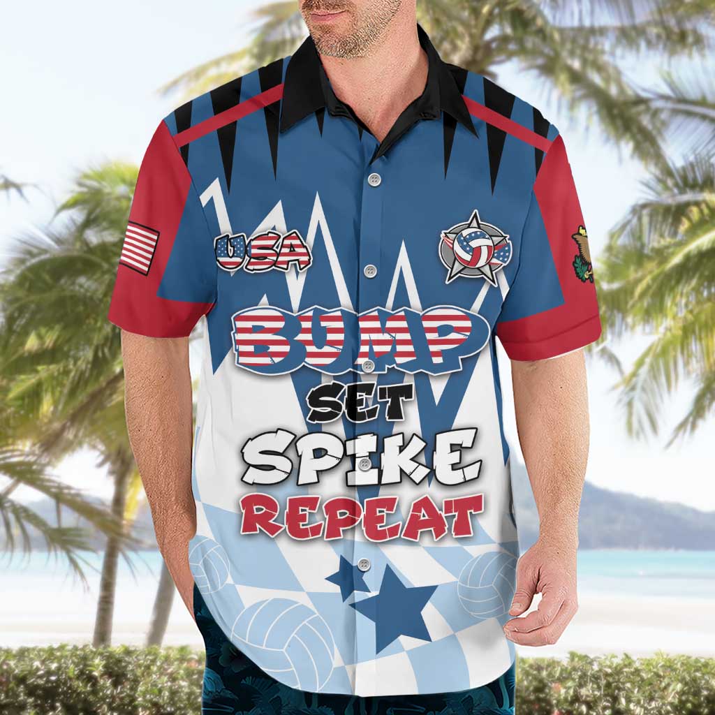 Custom USA Volleyball Hawaiian Shirt Bump Set Spike Repeat