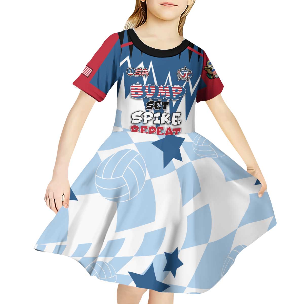 Custom USA Volleyball Kid Short Sleeve Dress Bump Set Spike Repeat