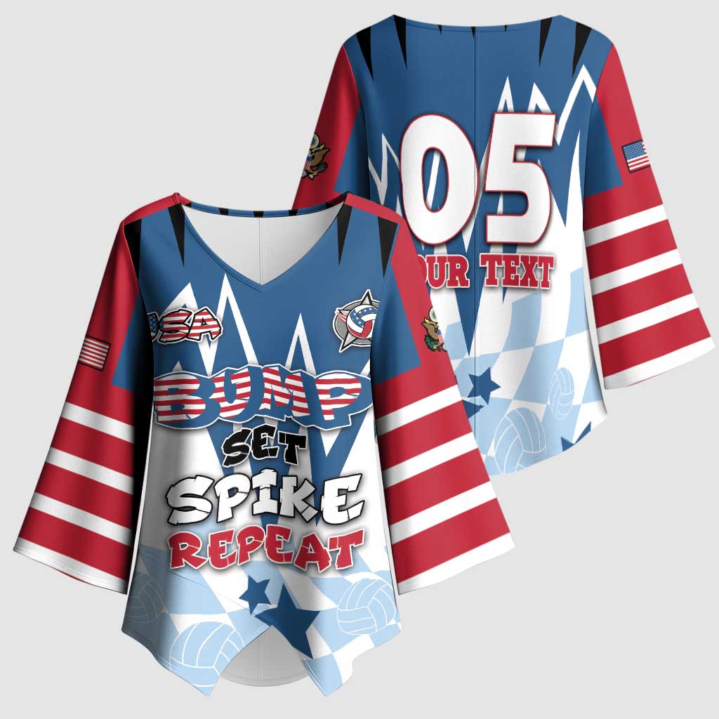 Custom USA Volleyball Kimono Sleeve Blouse Bump Set Spike Repeat