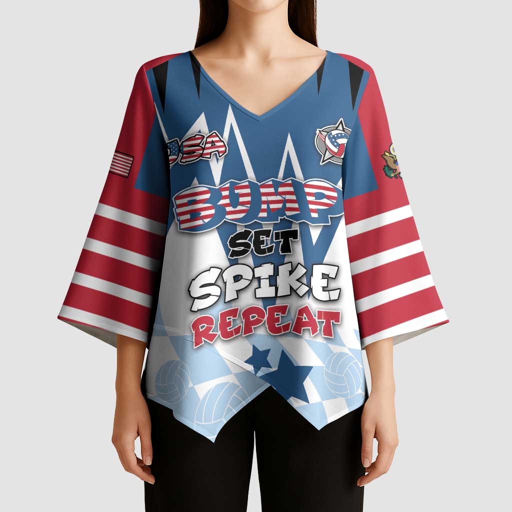 Custom USA Volleyball Kimono Sleeve Blouse Bump Set Spike Repeat