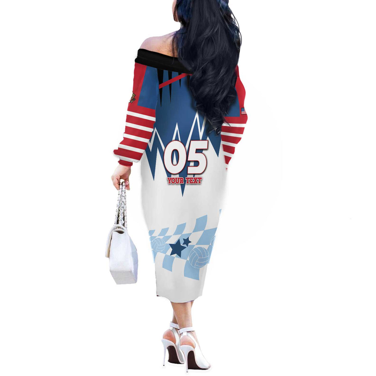 Custom USA Volleyball Off The Shoulder Long Sleeve Dress Bump Set Spike Repeat