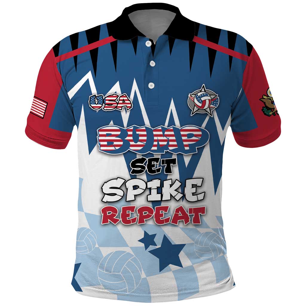 Custom USA Volleyball Polo Shirt Bump Set Spike Repeat