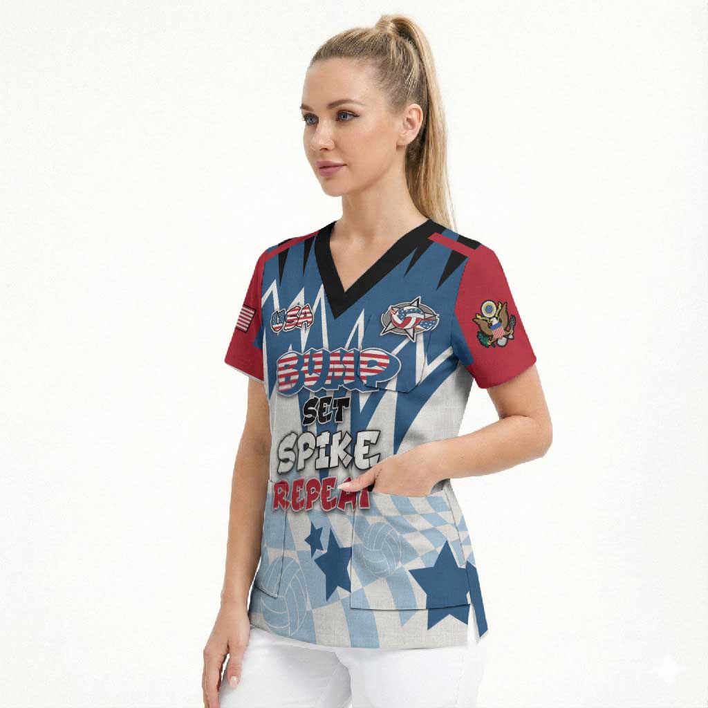 Custom USA Volleyball Scrub Top Bump Set Spike Repeat