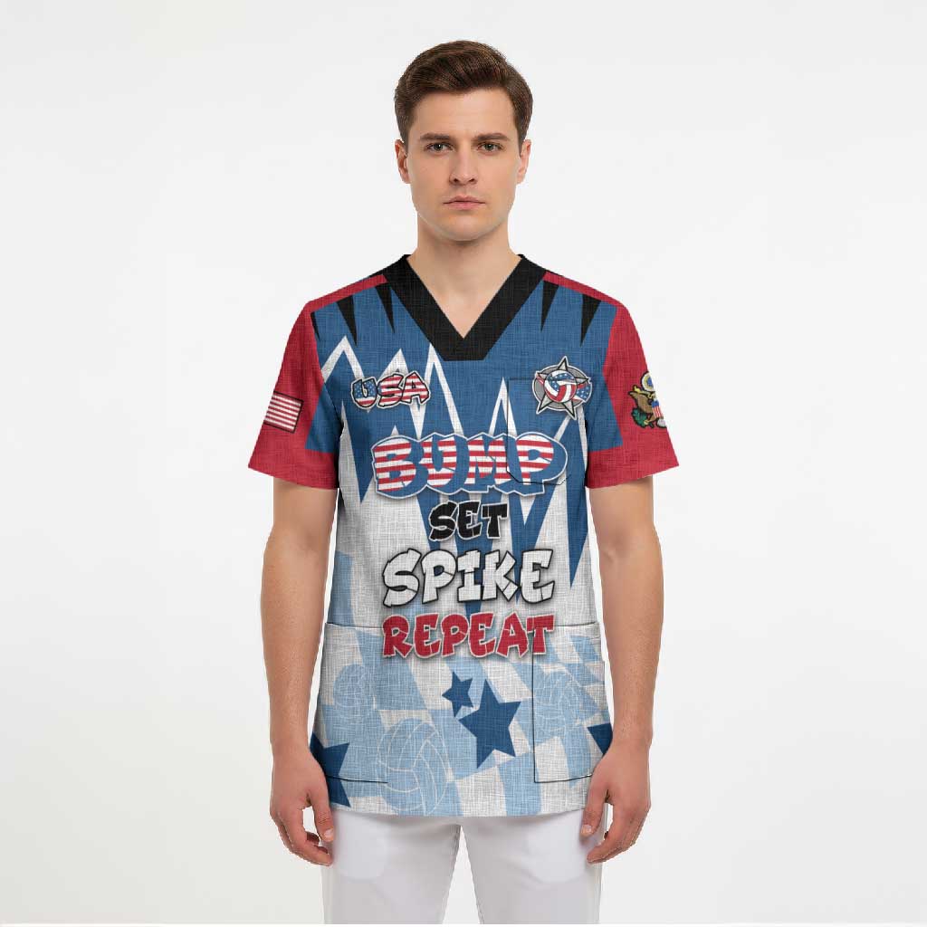Custom USA Volleyball Scrub Top Bump Set Spike Repeat
