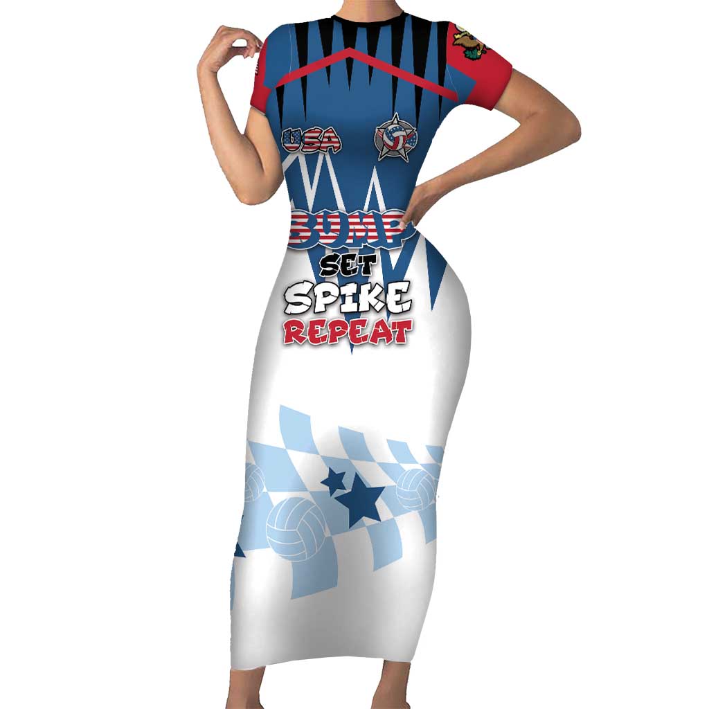 Custom USA Volleyball Short Sleeve Bodycon Dress Bump Set Spike Repeat