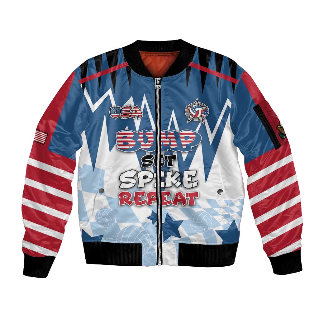 Custom USA Volleyball Sleeve Zip Bomber Jacket Bump Set Spike Repeat