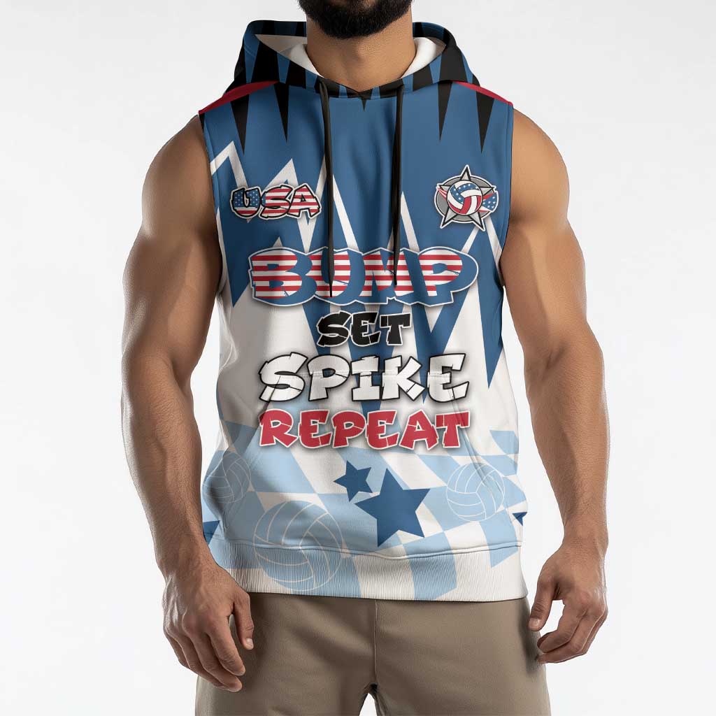 Custom USA Volleyball Sleeveless Hoodie Bump Set Spike Repeat