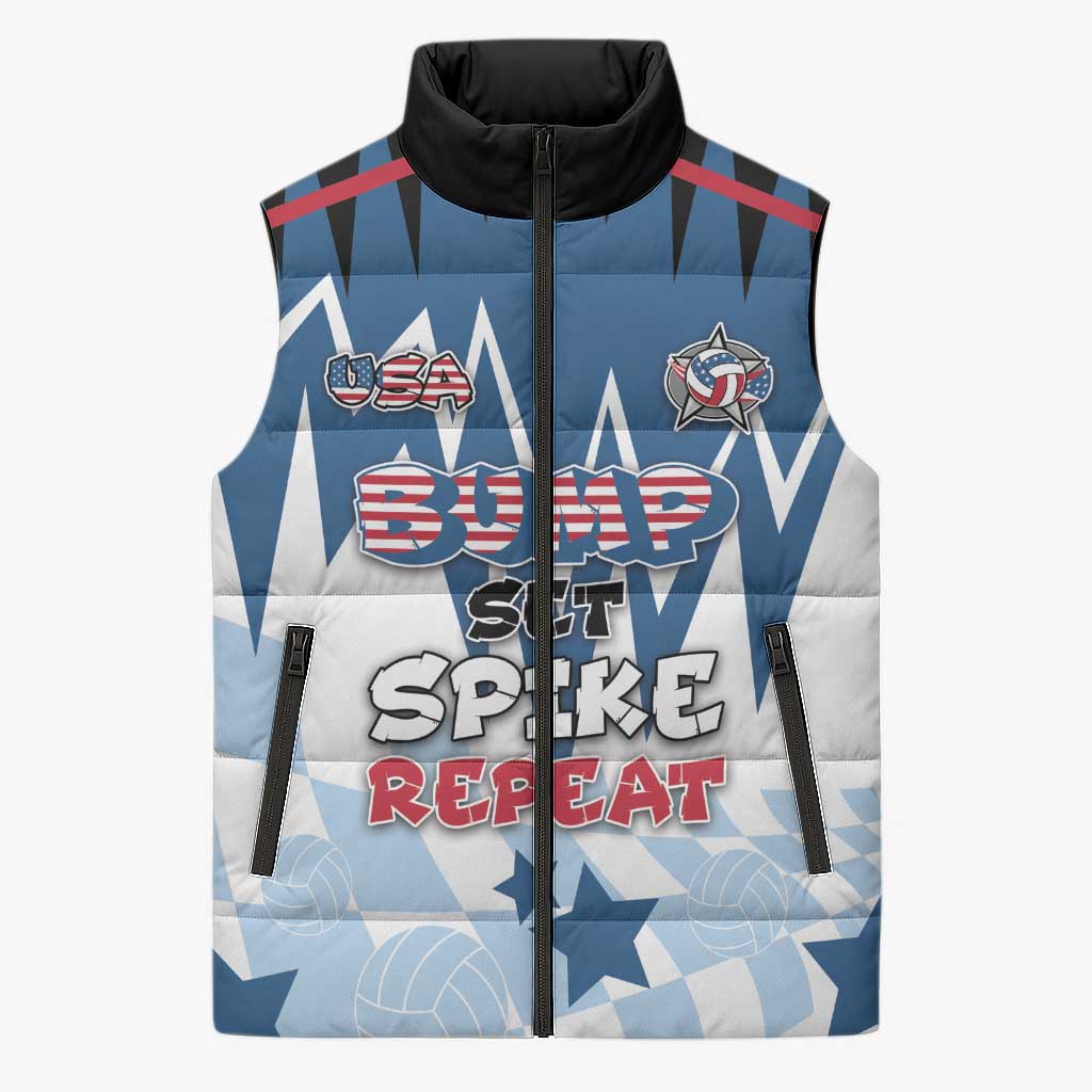 Custom USA Volleyball Sleeveless Puffer Jacket Bump Set Spike Repeat