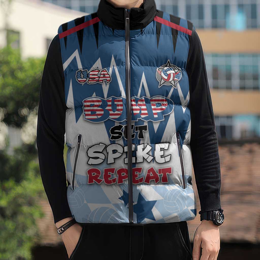 Custom USA Volleyball Sleeveless Puffer Jacket Bump Set Spike Repeat