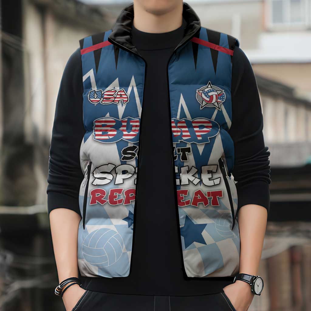 Custom USA Volleyball Sleeveless Puffer Jacket Bump Set Spike Repeat