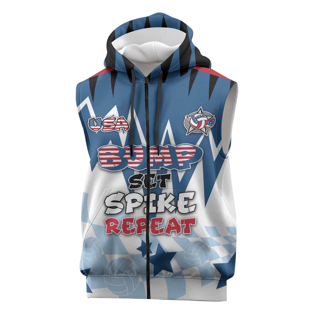 Custom USA Volleyball Sleeveless Zip Hoodie Bump Set Spike Repeat
