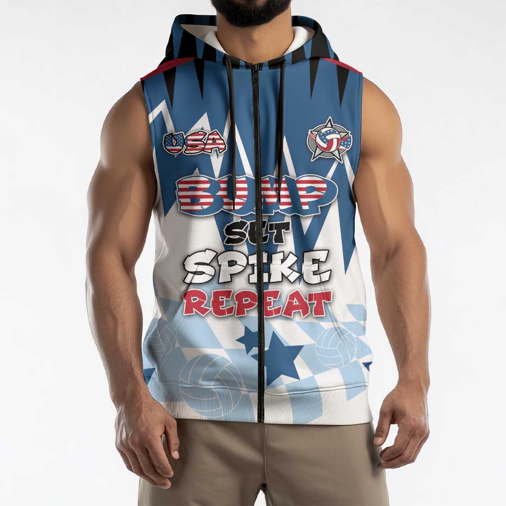 Custom USA Volleyball Sleeveless Zip Hoodie Bump Set Spike Repeat