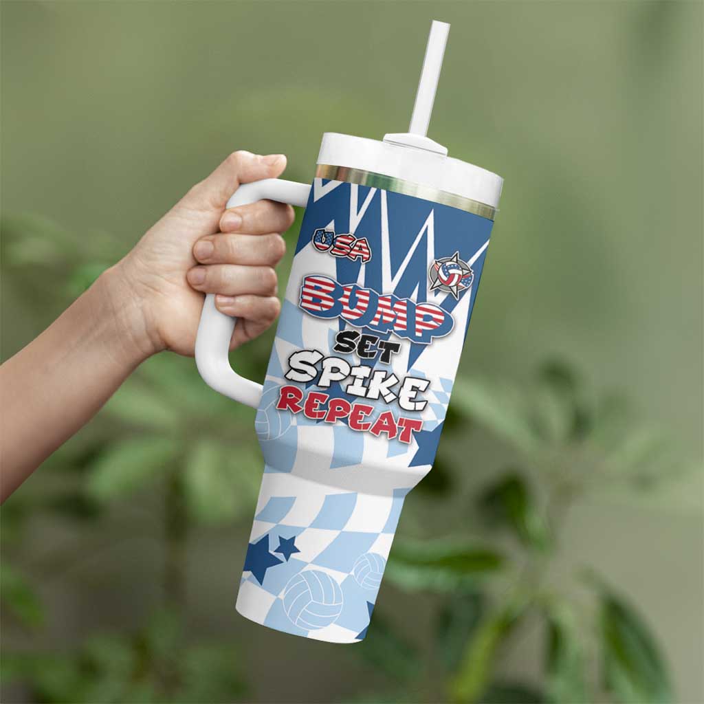 Custom USA Volleyball Tumbler With Handle Bump Set Spike Repeat
