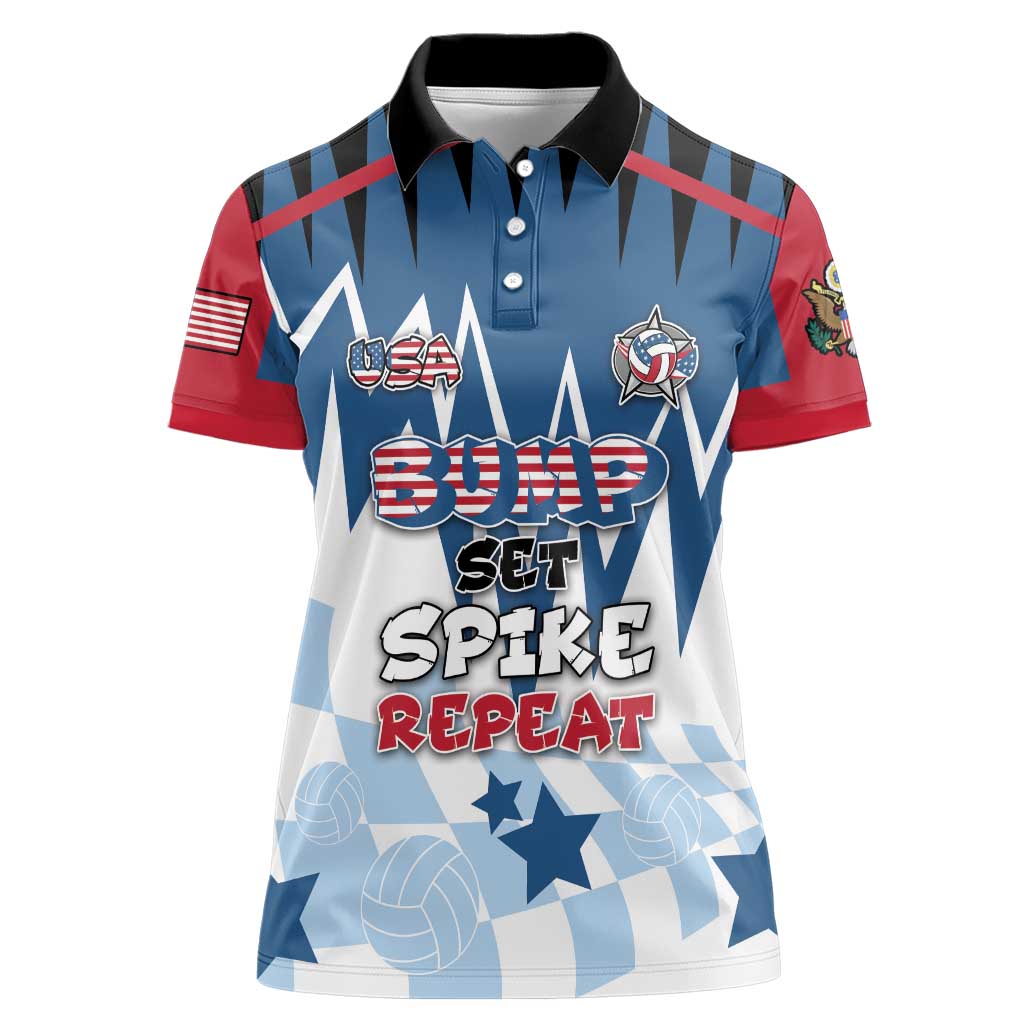 Custom USA Volleyball Women Polo Shirt Bump Set Spike Repeat