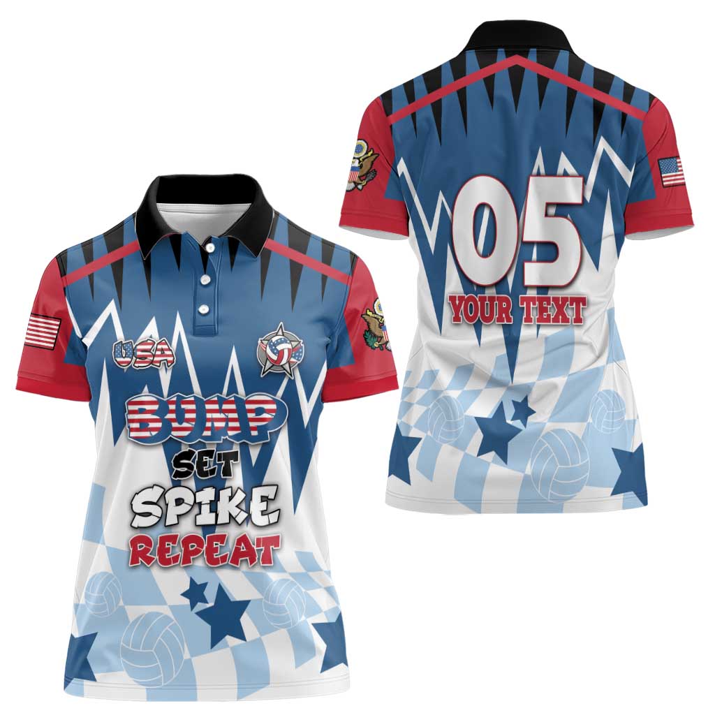 Custom USA Volleyball Women Polo Shirt Bump Set Spike Repeat