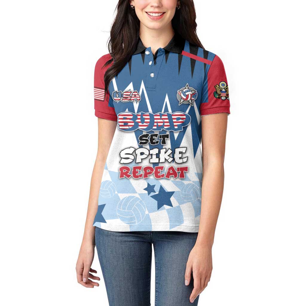 Custom USA Volleyball Women Polo Shirt Bump Set Spike Repeat