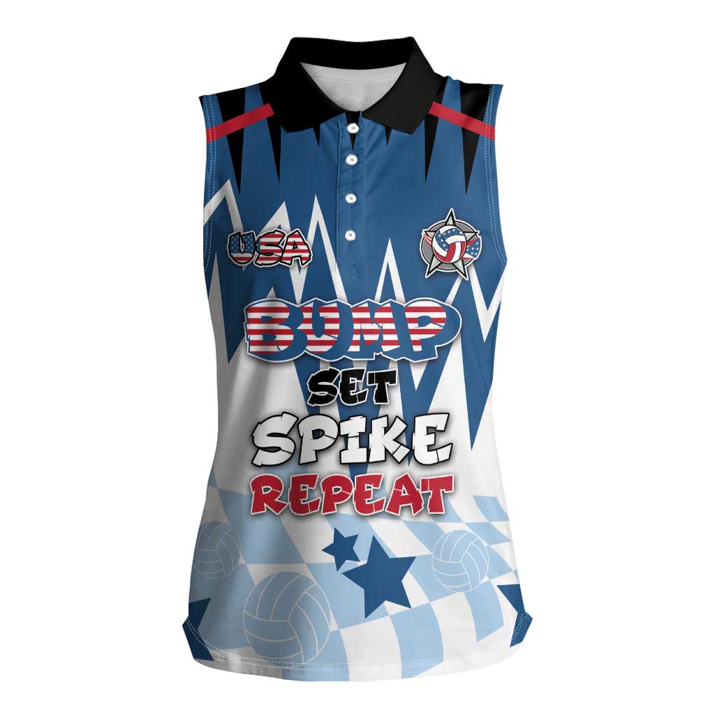Custom USA Volleyball Women Sleeveless Polo Shirt Bump Set Spike Repeat