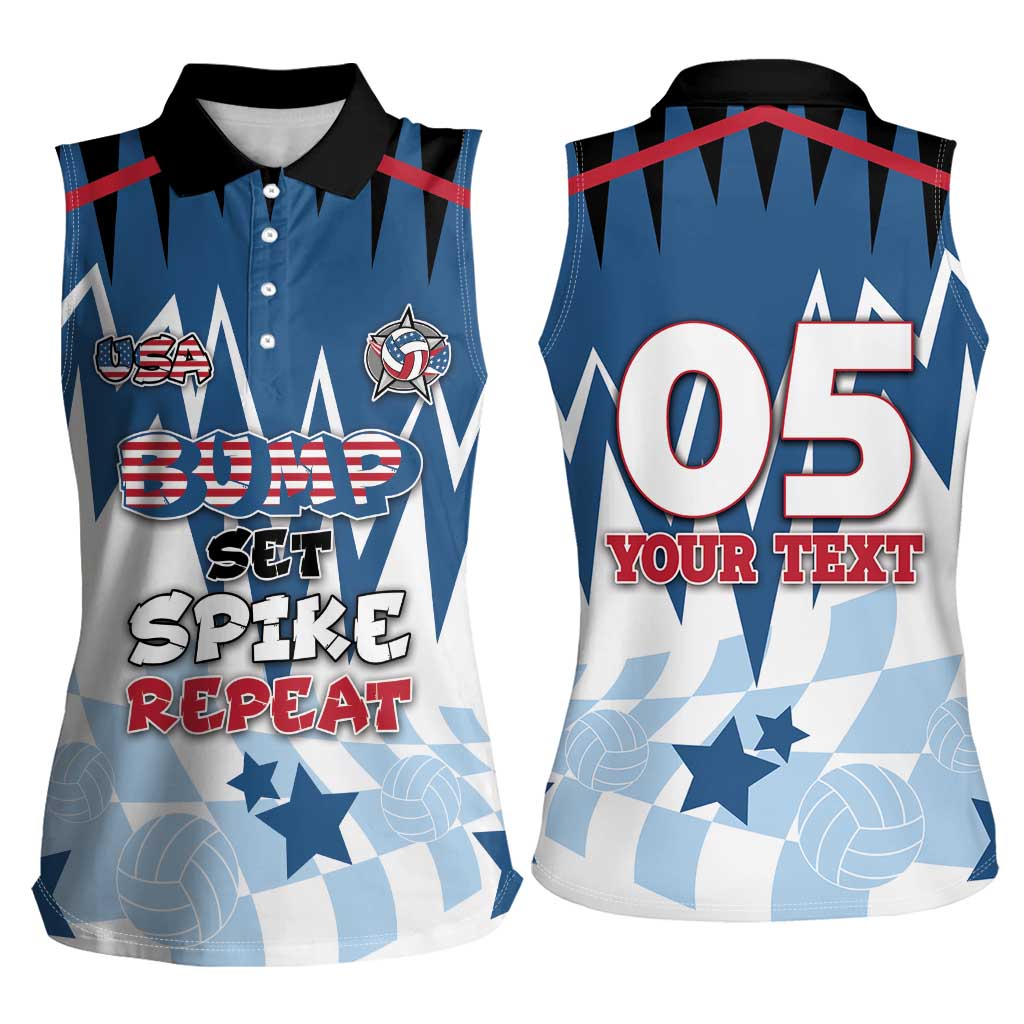 Custom USA Volleyball Women Sleeveless Polo Shirt Bump Set Spike Repeat